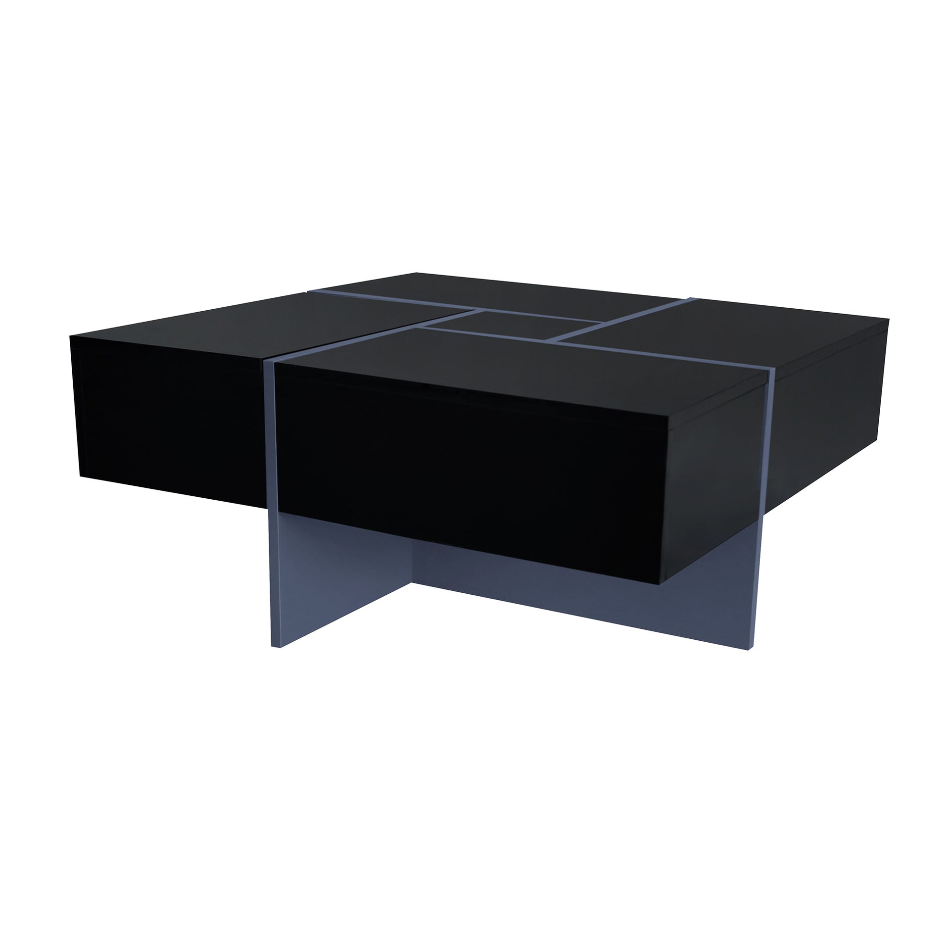 Black High Gloss Square Coffee Table with 4 Hidden Storage Compartments