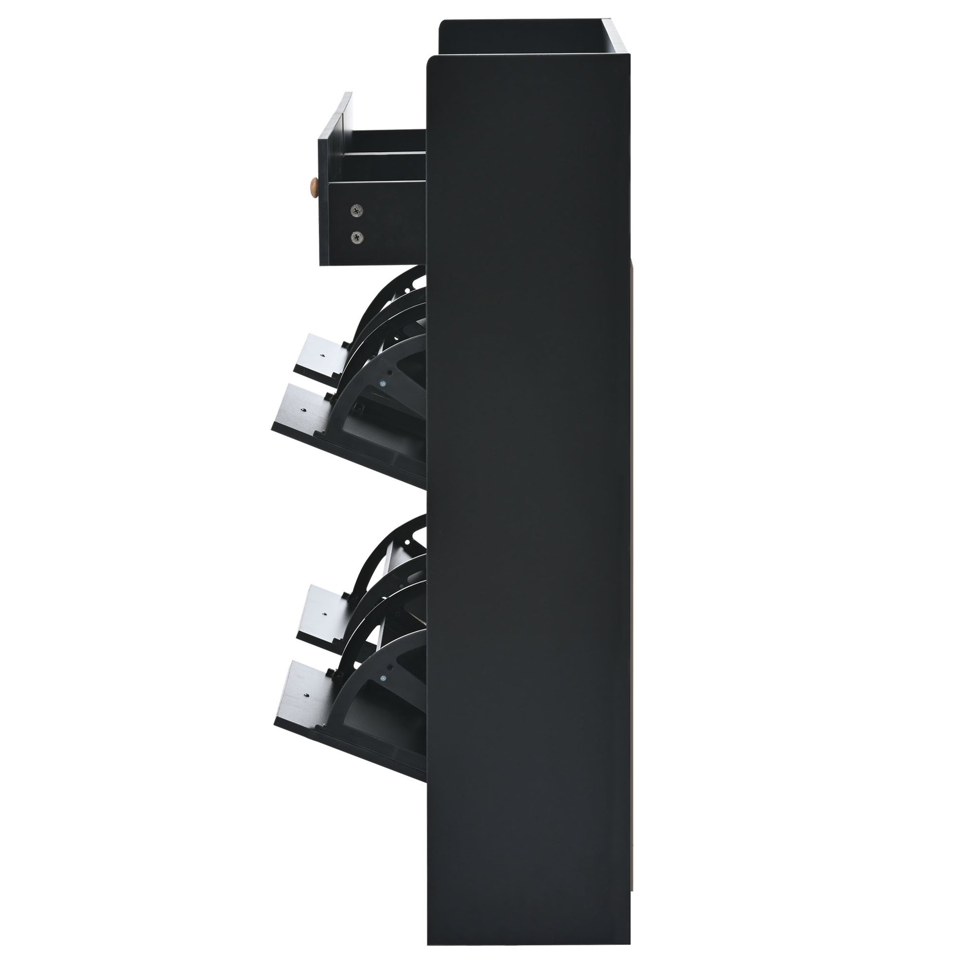 Modern Shoe Cabinet with 4 Flip Drawers, Black.