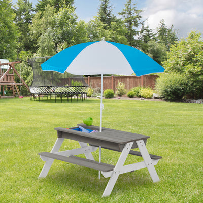 3-in-1 Kids Sunshade Picnic Table With Sand and Water Trays