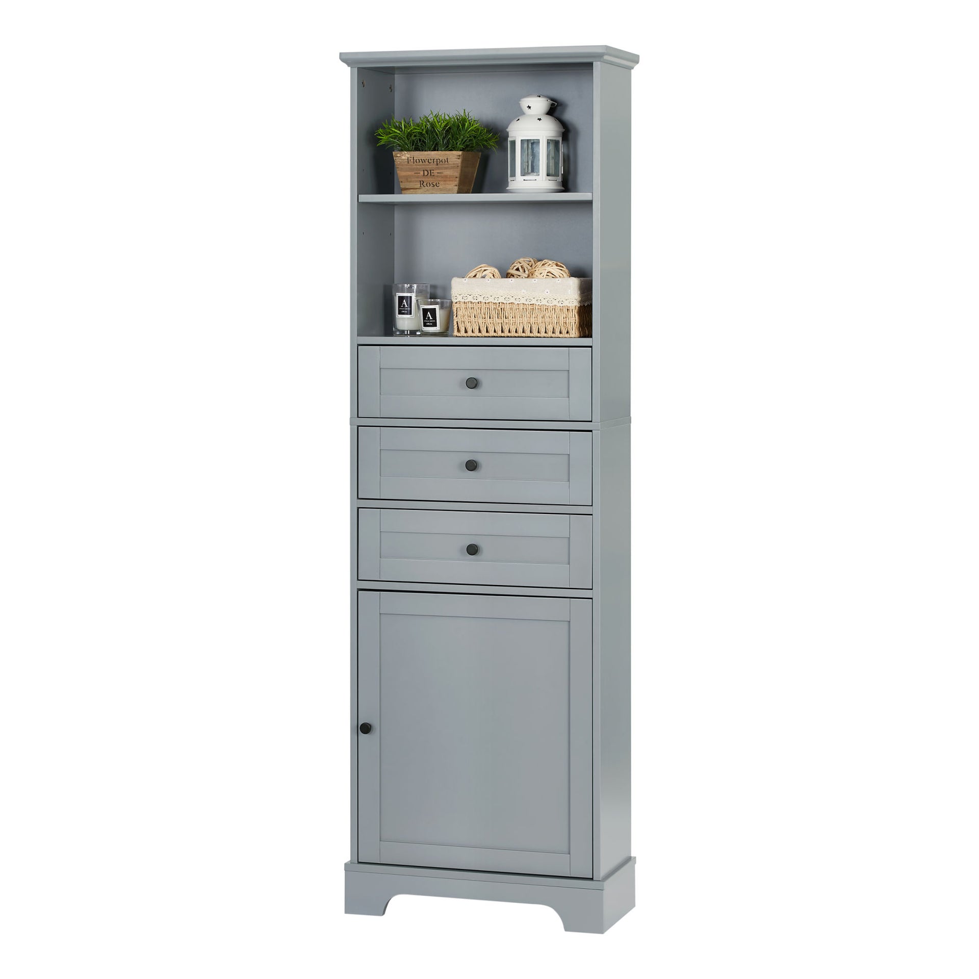 Tall Storage Cabinet with 3 Drawers and Adjustable Shelves