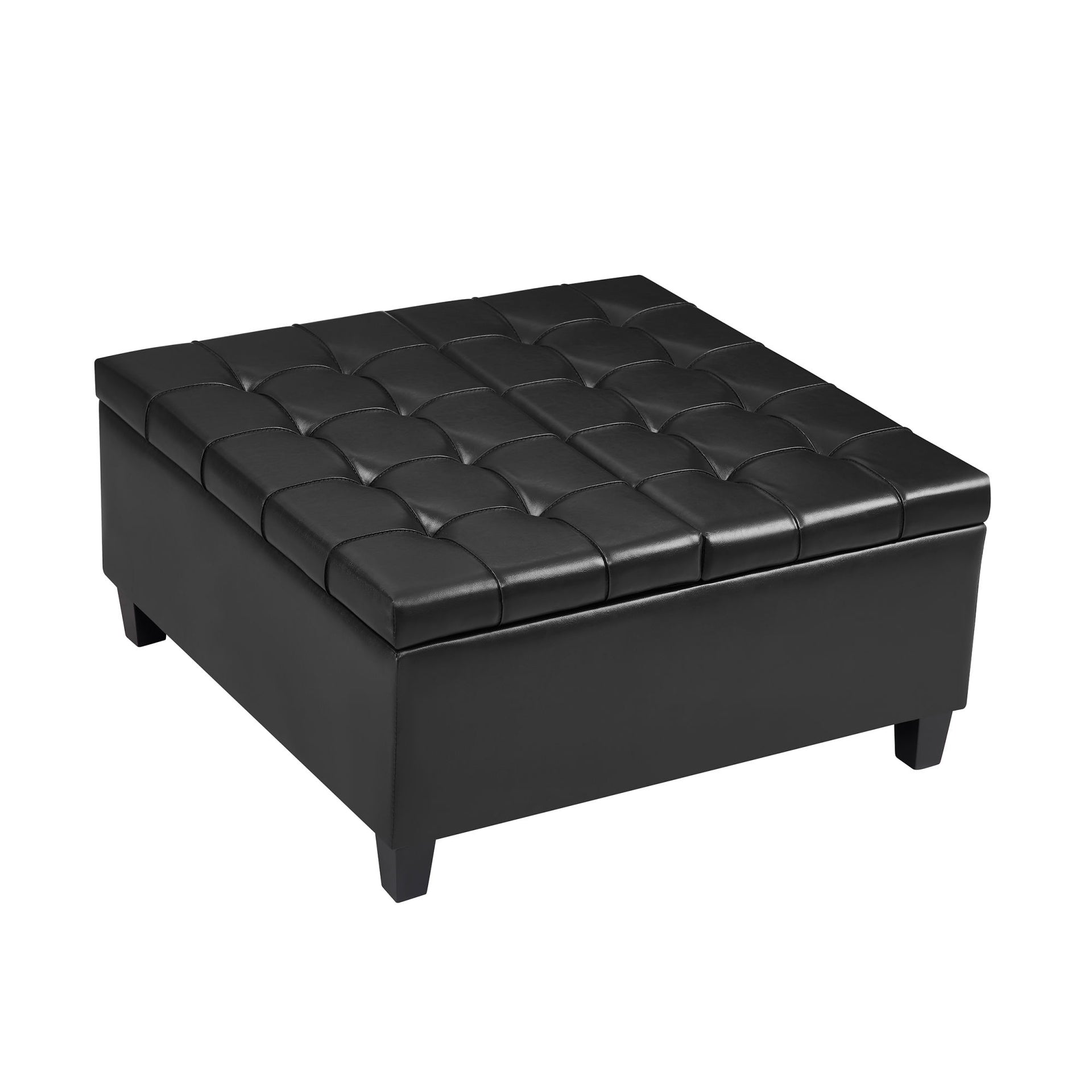 Large Faux Leather Storage Ottoman, Black