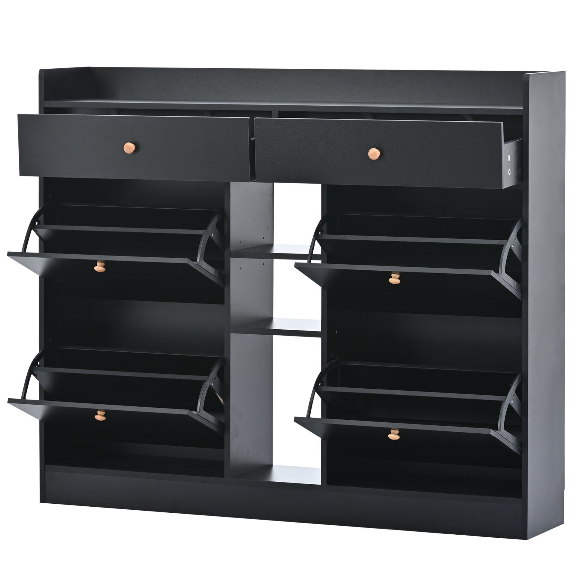 Modern Shoe Cabinet with 4 Flip Drawers, Black.