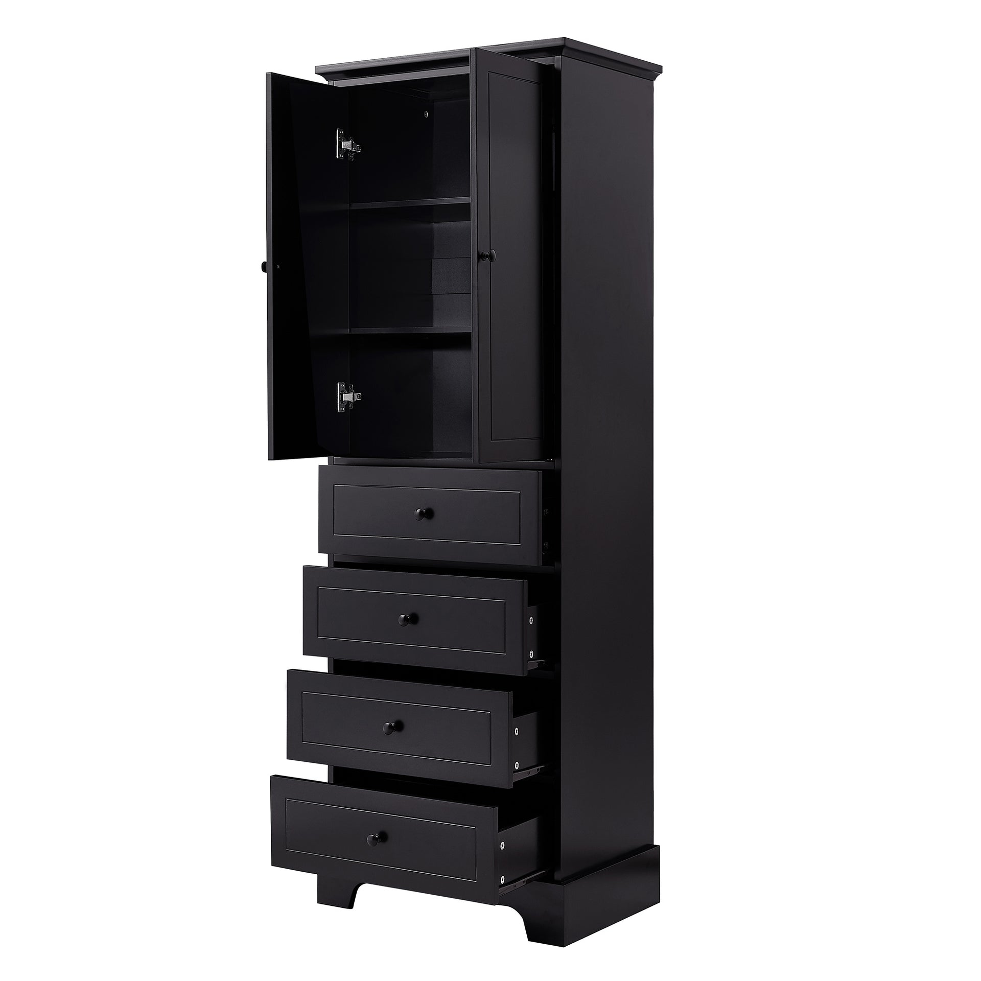 Storage Cabinet with 2 Doors and 4 Drawers, Black