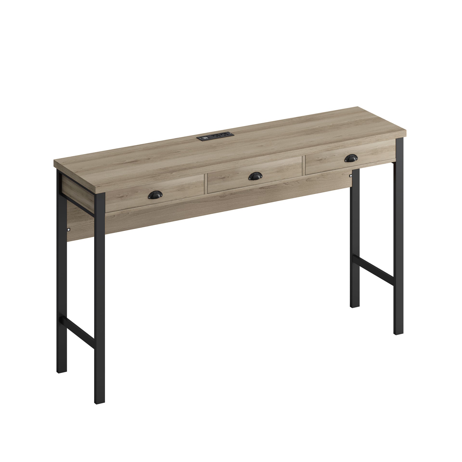 3-Drawer Long Dining Bar Table Set with Power Outlets